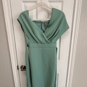 ASOS DESIGN Fallen Shoulder Midi Dress with Tie Detail | Teal | Size 4